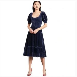 Hill House Home Louisa Nap Dress Dark Blue Velvet MIDI